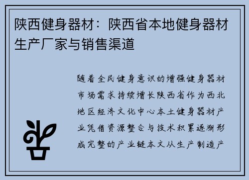 陕西健身器材：陕西省本地健身器材生产厂家与销售渠道